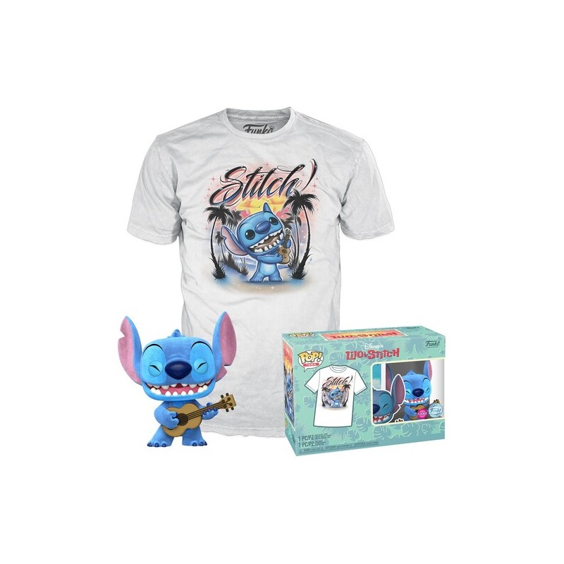Pop & Tee - Disney Lilo & Stitch - Ukulele Stitch Flocked + T-Shirt XL